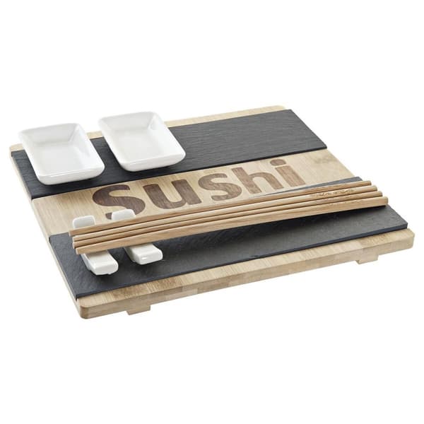 Sushiset DKD Home Decor Svart Naturell Bambu Skiffer Orientalisk 25 x 22 x 3 cm