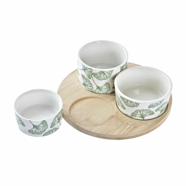 Tilltuggsset DKD Home Decor Bambu Stengods Blad Tropiskt 4 Delar 18 x 18 x 1 cm