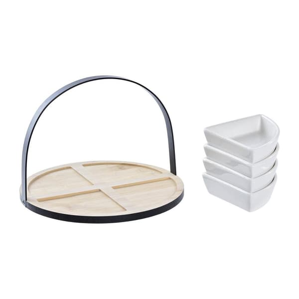 Tilltuggsset DKD Home Decor Vit/Svart Metall Bambu Stengods Loft 4 Delar 21,5 x 21,5 x 14 cm