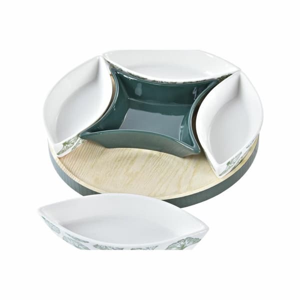 Tilltuggsset DKD Home Decor Trä 22 x 22 x 1 cm Blad Grön Stengods