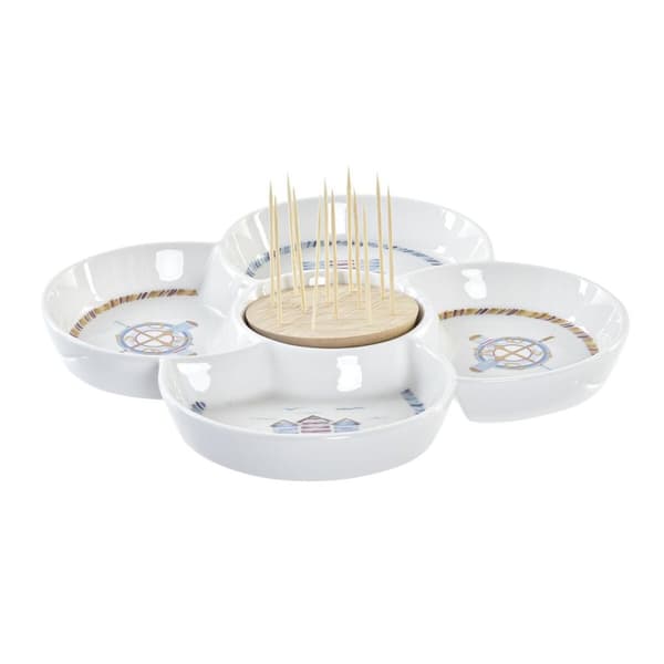 Snacksbricka DKD Home Decor Blå Naturell Bambu Stengods Medelhavs 25 x 25 x 10 cm