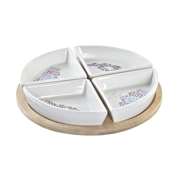 Tilltuggsset DKD Home Decor Blå Naturell Bambu Stengods Medelhavs 21,5 x 21,5 x 1 cm (5 pcs)