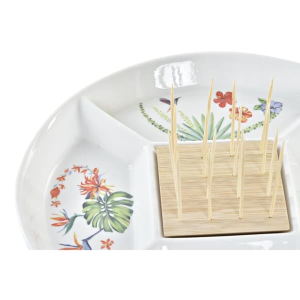 Välipalatarjotin DKD Home Decor Monivärinen Luonnollinen Bambu Kivitavara Trooppinen 23,5 x 23,5 x 7 cm