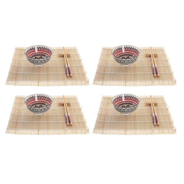 Sushisetti DKD Home Decor 14,5 x 14,5 x 31 cm Monivärinen Mandala Kivitavara Itämainen (16 Kappaletta)
