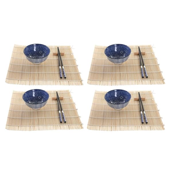 Sushisetti DKD Home Decor 14,5 x 14,5 x 31 cm Musta Sininen Kivitavara Itämainen (16 Kappaletta)