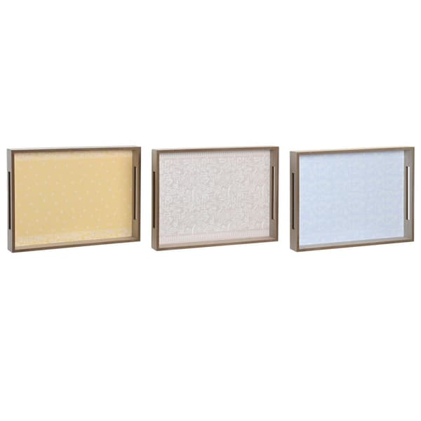 Välipalatarjotin DKD Home Decor Sininen Pinkki Keltainen 3 Kappaletta Puu MDF 40 x 30 x 5 cm Shabby Chic