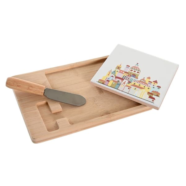 Alkuruokasetti DKD Home Decor 21,5 x 11,8 x 1,5 cm Luonnollinen Punainen Monivärinen Kivitavara Talo Cottage