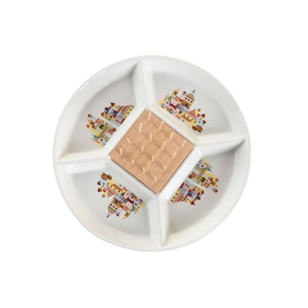 Alkuruokasetti DKD Home Decor 23,5 x 23,5 x 7 cm Luonnollinen Punainen Monivärinen Kivitavara Cottage Talot