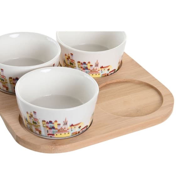 Alkuruokasetti DKD Home Decor 19,7 x 19,7 x 1 cm Luonnollinen Sininen Monivärinen Kivitavara Cottage Talot