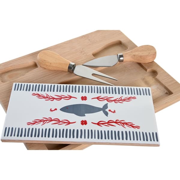 Alkuruokasetti DKD Home Decor 24,5 x 20 x 1,2 cm Punainen Sininen Kivitavara Välimeren Talot