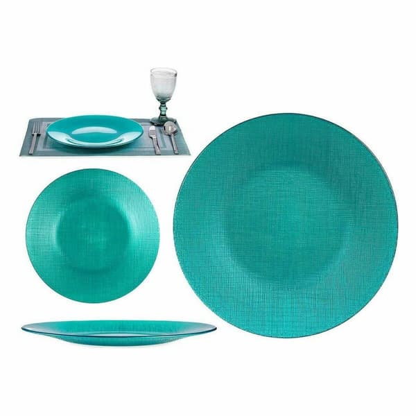 Platt skål Vivalto 323928P Turkos Glas 27,5 x 2 x 27,5 cm (6 antal)