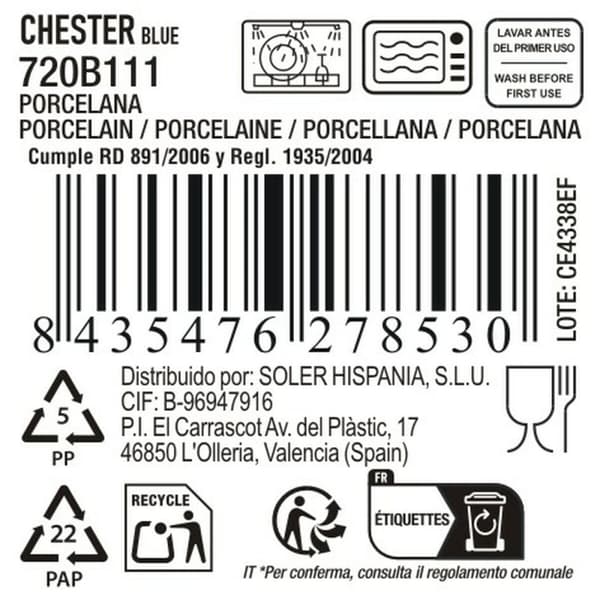 Tilltuggsset La Mediterránea Chester Blå 15,6 x 6,8 cm (12 antal)
