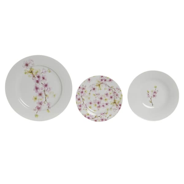Servissats Home ESPRIT Vit Grön Rosa Porslin 18 Delar 27 x 27 x 2 cm