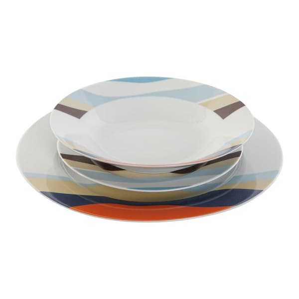 Servissats Home ESPRIT Blå Grön Porslin Tropiskt 18 Delar 27 x 27 x 2 cm