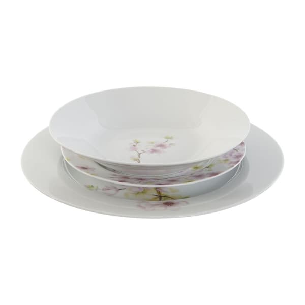 Astiasetti Home ESPRIT Valkoinen Vihreä Pinkki Posliini 18 Kappaletta 27 x 27 x 2 cm