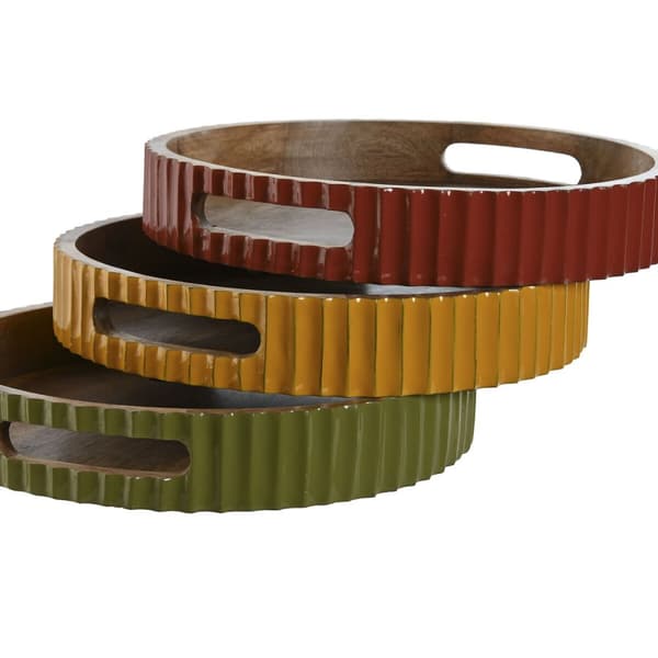 Bricka Home ESPRIT Gul Grön Korall Mangoträ 30 x 30 x 5 cm (3 antal)