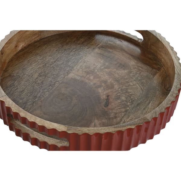 Bricka Home ESPRIT Gul Grön Korall Mangoträ 30 x 30 x 5 cm (3 antal)
