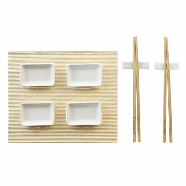Sushiset DKD Home Decor Metall Bambu Vit Naturell Orientalisk 30 x 40 cm 28 x 22 x 2,5 cm (9 Delar)