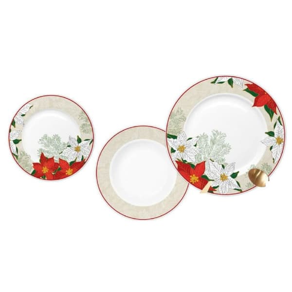 Spisestel DKD Home Decor Rød Beige Porcelæn Blomst Jul 27 x 27 x 2 cm 18 Dele
