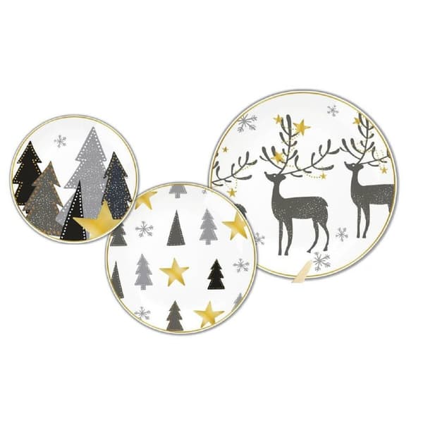 Bordservise DKD Home Decor Hvit Grå Gyllen Porselen Reinsdyr Jul 18 Deler 27 x 27 x 2 cm