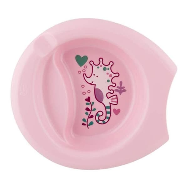 Chicco måltidsset (Håll varm tallrik + dekorerad djup tallrik + träningskopp + vinklad sked) - Rosa - 6M+ - 00016