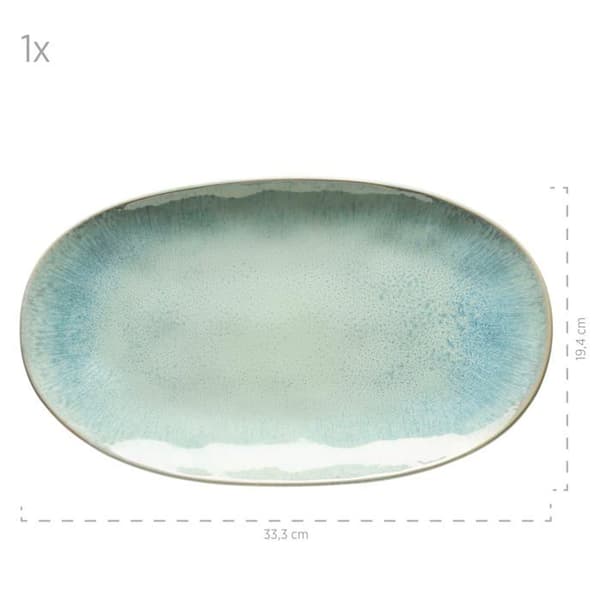 MÄser tallrik - 931976 - MASER Frostgrönt serveringsfat i stengods, 39,0 x 21,0 x 25,0 centimeter