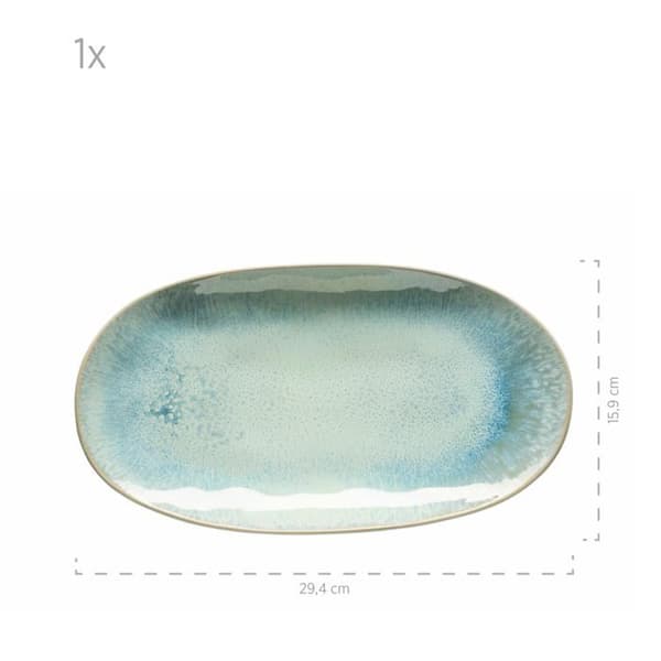 MÄser tallrik - 931976 - MASER Frostgrönt serveringsfat i stengods, 39,0 x 21,0 x 25,0 centimeter