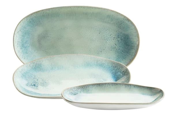 MÄser tallrik - 931976 - MASER Frostgrönt serveringsfat i stengods, 39,0 x 21,0 x 25,0 centimeter