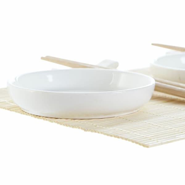 Sushiset DKD Home Decor Bambu Plast Stengods Vit Naturell Orientalisk 28,8 x 19,8 x 3 cm (7 Delar) (28,8 x 19,8 x 3 cm)