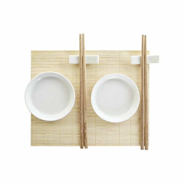 Sushiset DKD Home Decor Bambu Plast Stengods Vit Naturell Orientalisk 28,8 x 19,8 x 3 cm (7 Delar) (28,8 x 19,8 x 3 cm)
