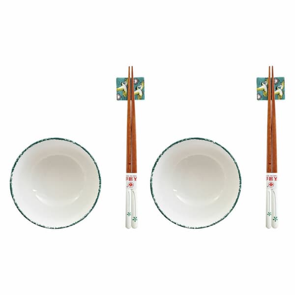 Sushiset DKD Home Decor 25 x 25 x 6,5 cm Porslin Trä Vit Grön Orientalisk (6 Delar) (25 x 25 x 6,5 cm) (6 pcs)
