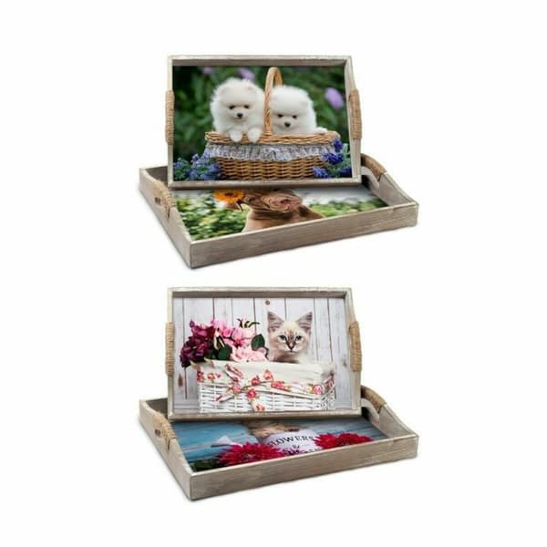 Uppsättning med Brickor DKD Home Decor Multicolour 40 x 30 x 6 cm Trä MDF (2 antal)