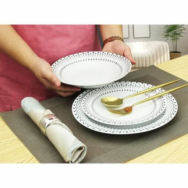 Servissats Rice grain Vit Svart Porslin 18 Delar