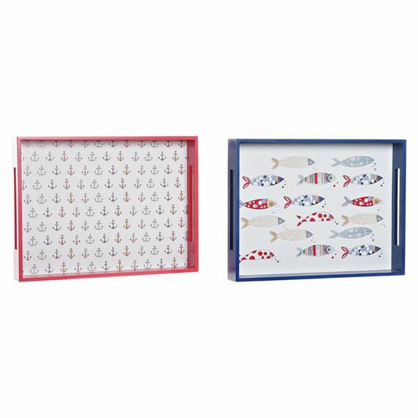 Snack bakke DKD Home Decor Blå Koral Træ MDF Middelhavet 40 x 30 x 5 cm (2 enheder)