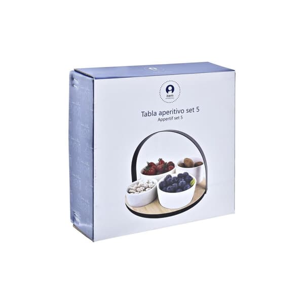 Sæt til appetizere DKD Home Decor Hvid/Sort Metal Bambus Stentøj Loft 5 Dele 20 x 20 x 14 cm