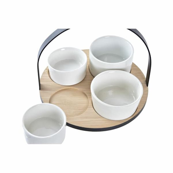 Sæt til appetizere DKD Home Decor Hvid/Sort Metal Bambus Stentøj Loft 5 Dele 20 x 20 x 14 cm