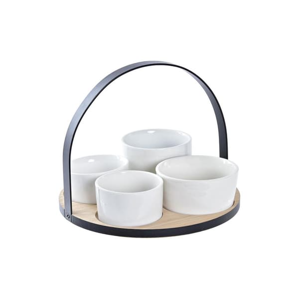 Sæt til appetizere DKD Home Decor Hvid/Sort Metal Bambus Stentøj Loft 5 Dele 20 x 20 x 14 cm
