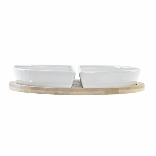 Sæt til appetizere DKD Home Decor Hvid Multifarvet Natur Bambus Stentøj Tropisk 21,5 x 21,5 x 1 cm (5 pcs)
