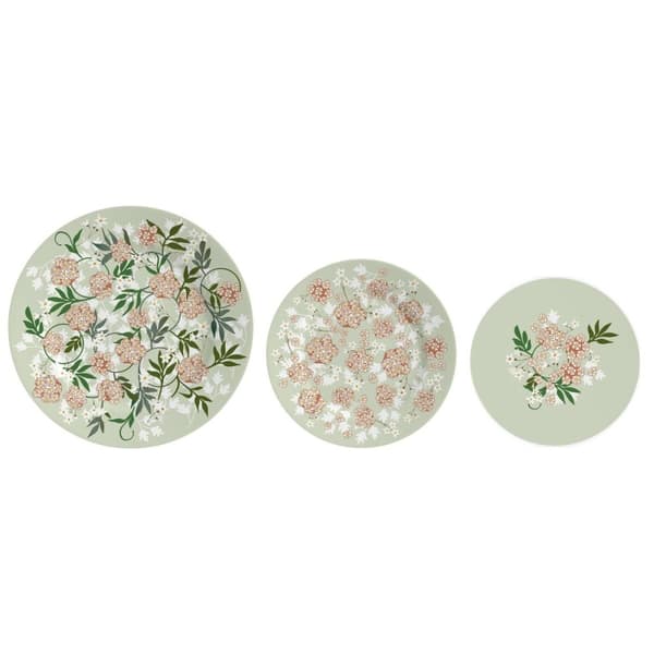Flad Plade DKD Home Decor Porcelæn Traditionel 27 x 27 x 3 cm 18 Dele