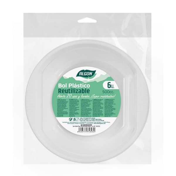 Sæt af genanvendelige skåle Algon Cirkulær Hvid Plastik 500 ml 6 enheder 16 x 16 x 5 cm