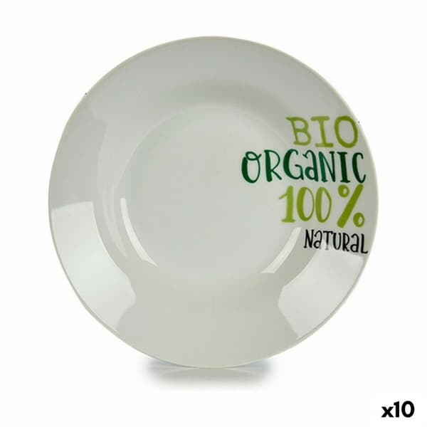 Dyb tallerken Organic Hvid Grøn Ø 20,6 cm Porcelæn (10 enheder)