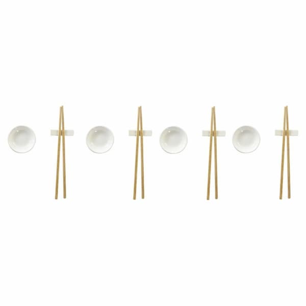 Sushisetti DKD Home Decor Bambu Kivitavara Valkoinen Luonnollinen Itämainen 27,3 x 20,3 x 2,5 cm (12 osaa)