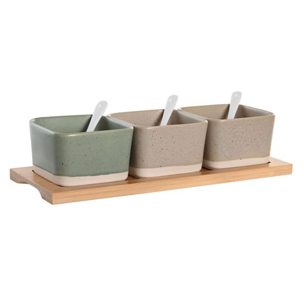 Alkuruokasetti DKD Home Decor 29 x 11,5 x 1,5 cm Posliini Monivärinen Bambu Skandinaavinen
