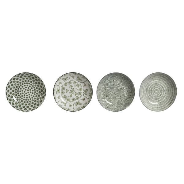 Tallriksset Home ESPRIT Vit Grön Porslin 20 x 20 x 4 cm