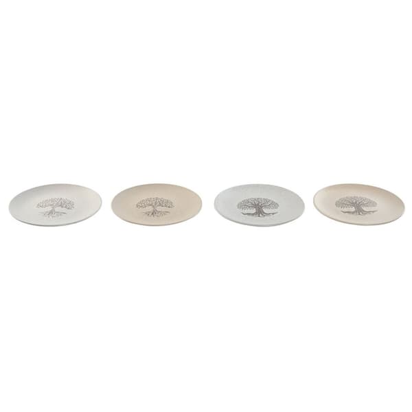 Platt skål Home ESPRIT Vit Beige Stengods Traditionell 20 x 20 x 2,5 cm