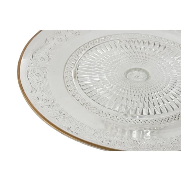 Platt skål Home ESPRIT Transparent Gyllene Glas 33 x 33 x 9,4 cm