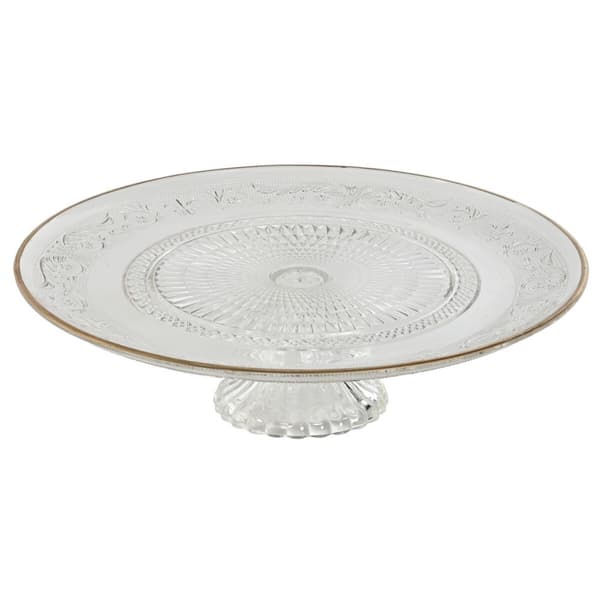 Platt skål Home ESPRIT Transparent Gyllene Glas 33 x 33 x 9,4 cm