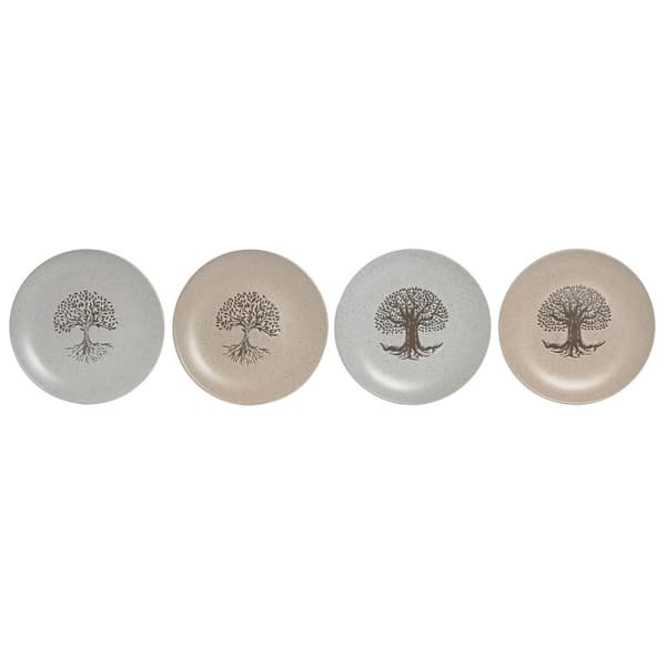 Platt skål Home ESPRIT Vit Beige Stengods Traditionell 20 x 20 x 2,5 cm