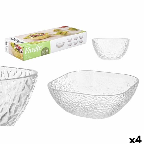 Kulhosetti Vivalto TP70165BK/BH Gjennomsiktig Glass 20 x 20 x 8 cm 10,3 x 10,3 x 5,5 cm (4 enheter)