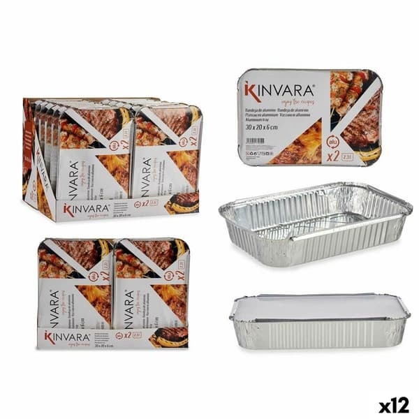 Madbakke-sæt Kinvara 82176 Sølvfarvet Aluminium 2,3 L 21 x 6 x 30,5 cm (12 enheder)